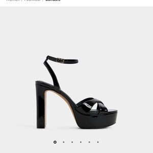 Aldo Black Patent Platform Ankle-Strap Heels